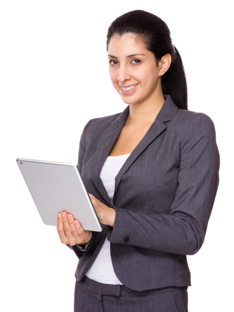 Eine freundliche Frau im eleganten Business Look nimm Wünsche und Anforderungen für das Jobprofil auf