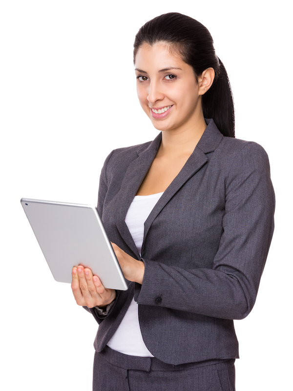 Eine freundliche Frau im eleganten Business Look nimm Wünsche und Anforderungen für das Jobprofil auf